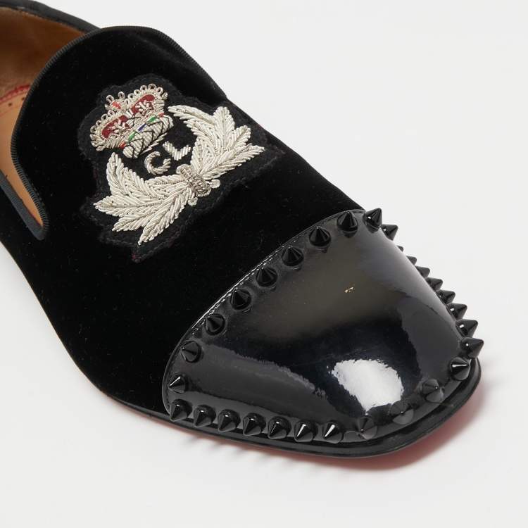 Pre Owned Christian Louboutin Black/Navy Blue Velvet Captain Loubi Loafers Size 40