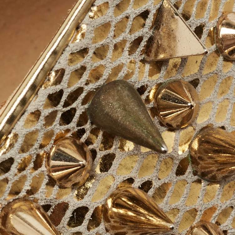 Pre Owned Christian Louboutin  Gold Suede Rollerboy Spikes Loafers Size 43