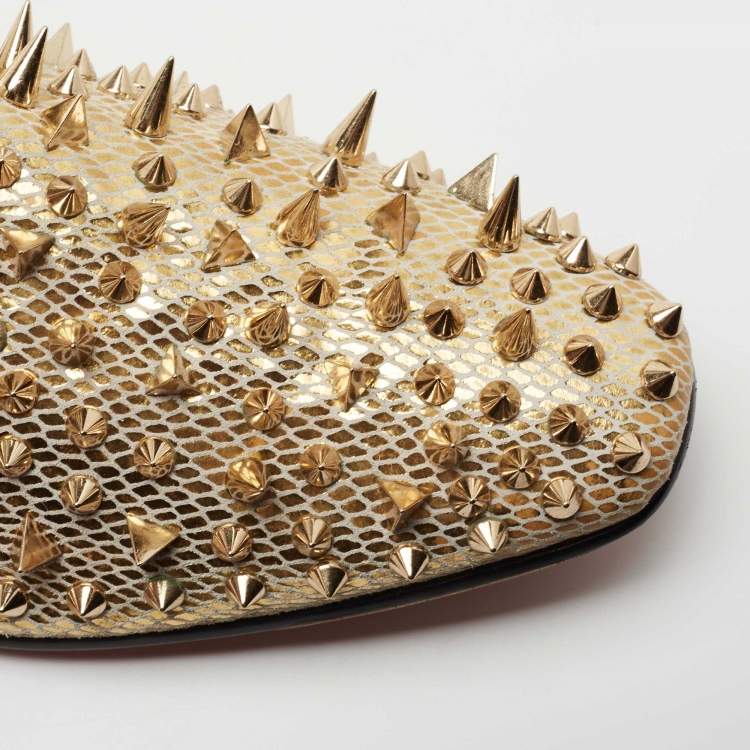Pre Owned Christian Louboutin  Gold Suede Rollerboy Spikes Loafers Size 43