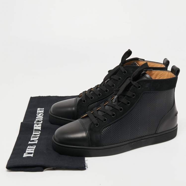 Pre Owned Christian Louboutin Black Leather and Suede Louis High Top Sneakers Size 41