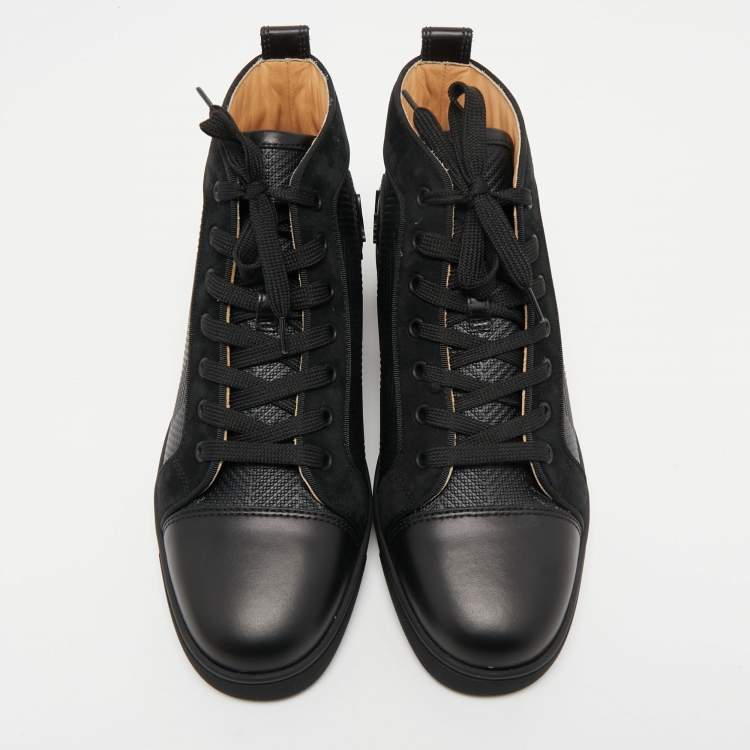 Pre Owned Christian Louboutin Black Leather and Suede Louis High Top Sneakers Size 41