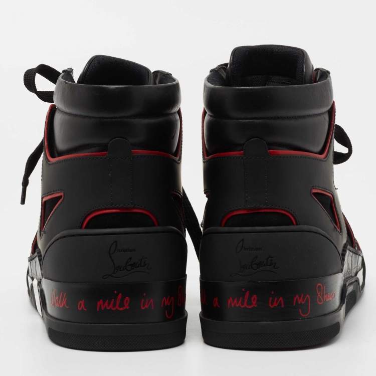Pre Owned Christian Louboutin Black/Red Suede and Leather High Top Sneakers Size 42.5 