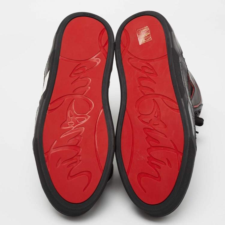 Pre Owned Christian Louboutin Black/Red Suede and Leather High Top Sneakers Size 42.5 