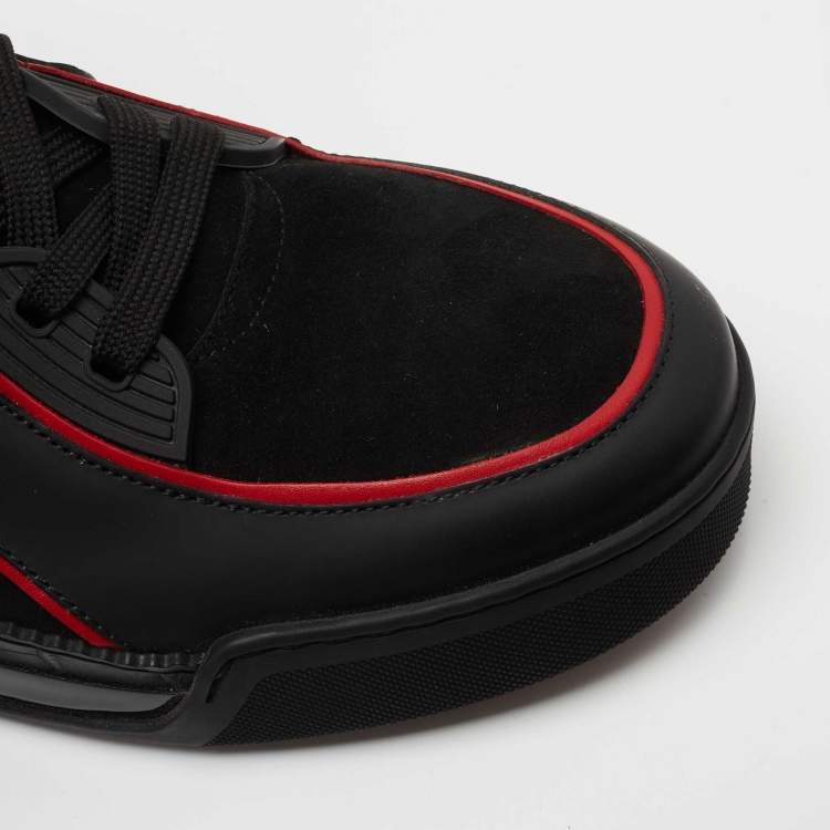Pre Owned Christian Louboutin Black/Red Suede and Leather High Top Sneakers Size 42.5 
