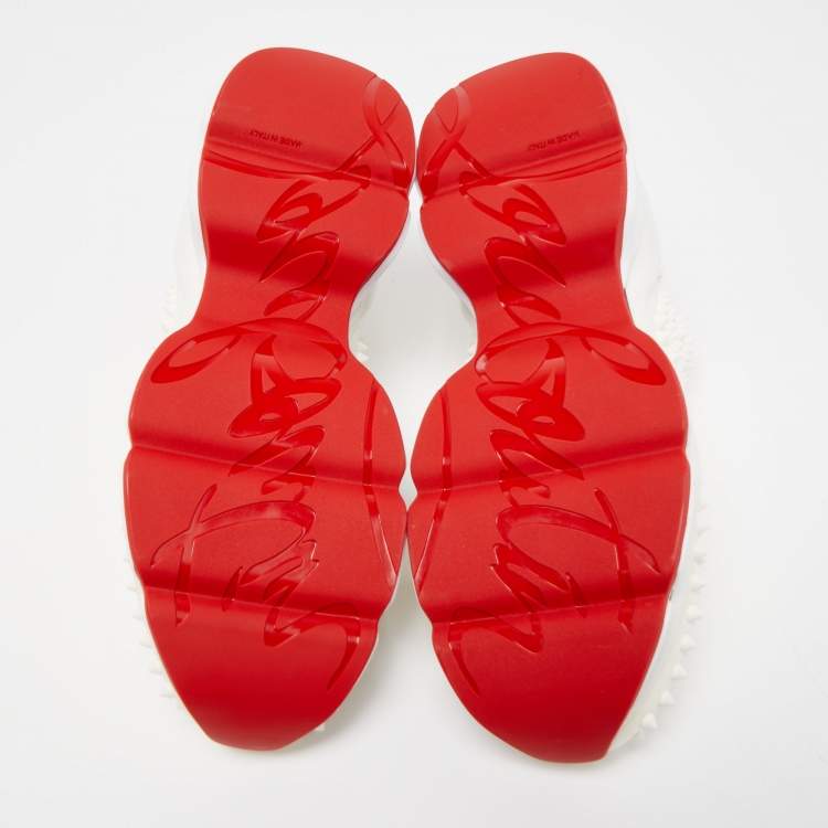 Pre Owned Christian Louboutin White Neoprene Spike Sock Sneakers Size 40