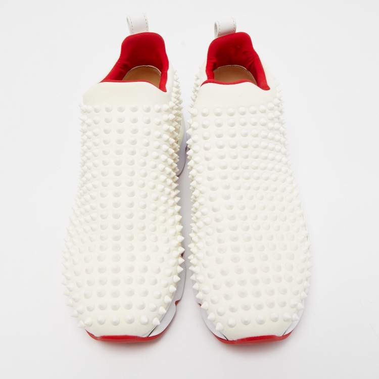 Pre Owned Christian Louboutin White Neoprene Spike Sock Sneakers Size 40