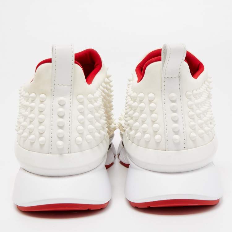 Pre Owned Christian Louboutin White Neoprene Spike Sock Sneakers Size 40