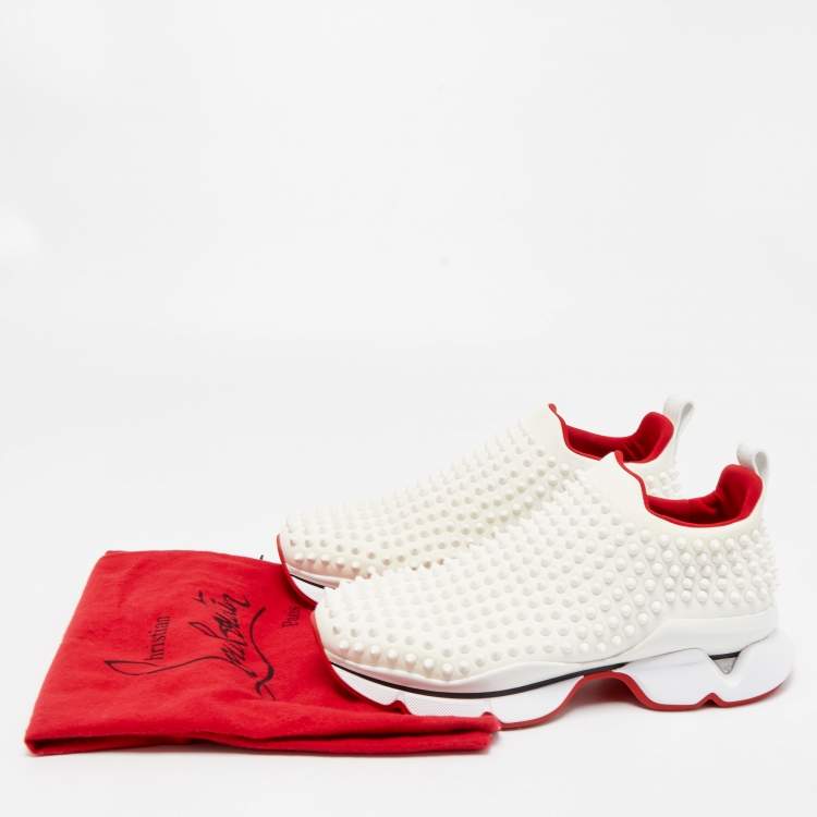 Pre Owned Christian Louboutin White Neoprene Spike Sock Sneakers Size 40