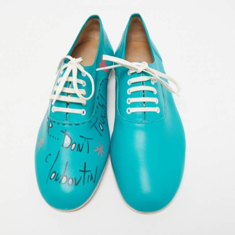 Pre Owned Christian Louboutin Green Leather Lace Up Oxfords Size 42