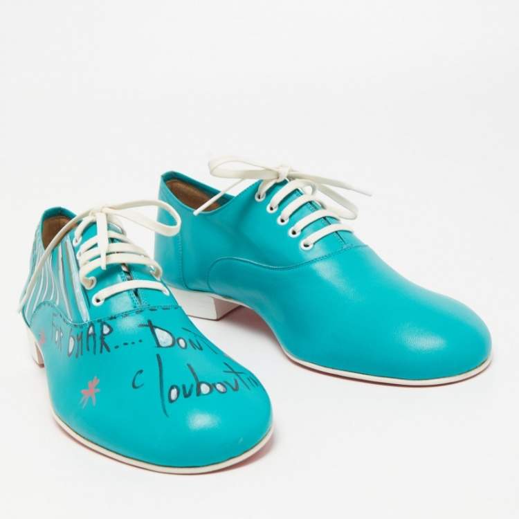 Pre Owned Christian Louboutin Green Leather Lace Up Oxfords Size 42