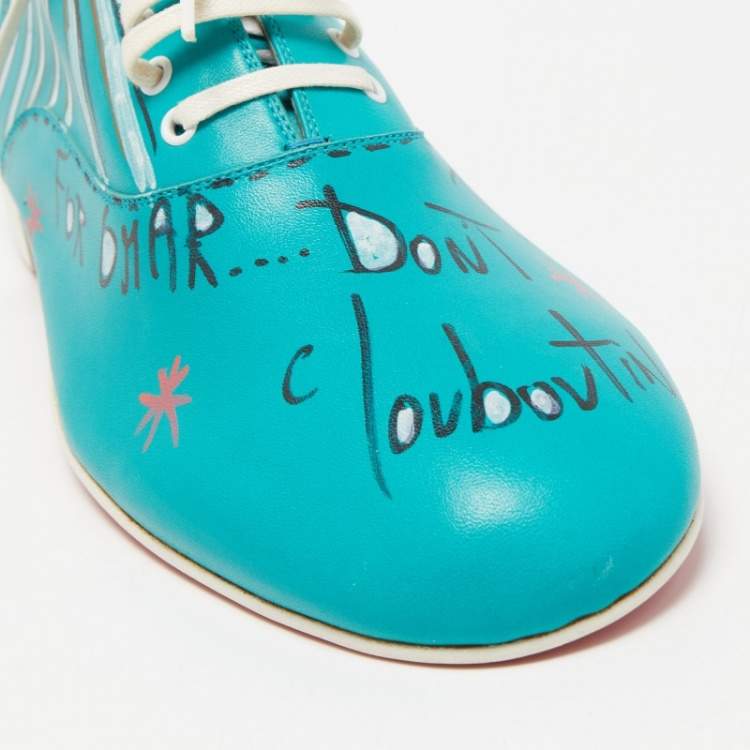 Pre Owned Christian Louboutin Green Leather Lace Up Oxfords Size 42