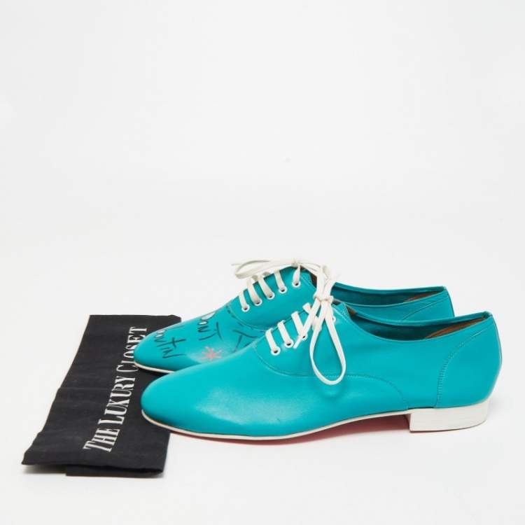 Pre Owned Christian Louboutin Green Leather Lace Up Oxfords Size 42