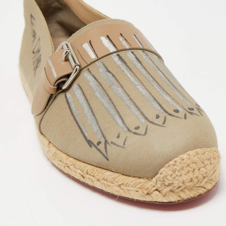 Pre Owned Christian Louboutin Beige Printed Fabric Espadrille Flats Size 42