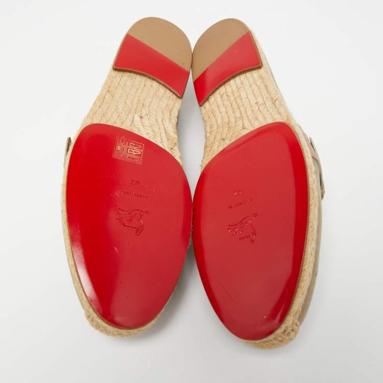 Pre Owned Christian Louboutin Beige Printed Fabric Espadrille Flats Size 42