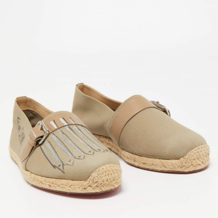 Pre Owned Christian Louboutin Beige Printed Fabric Espadrille Flats Size 42