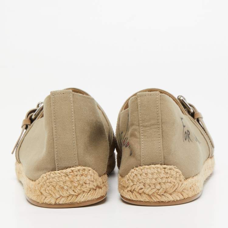 Pre Owned Christian Louboutin Beige Printed Fabric Espadrille Flats Size 42