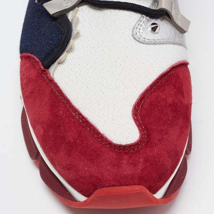 مملوكة مسبقًا Christian Louboutin Multicolor Leather and Lurex Fabric Runner Flat Low Top Sneakers Size 44.5