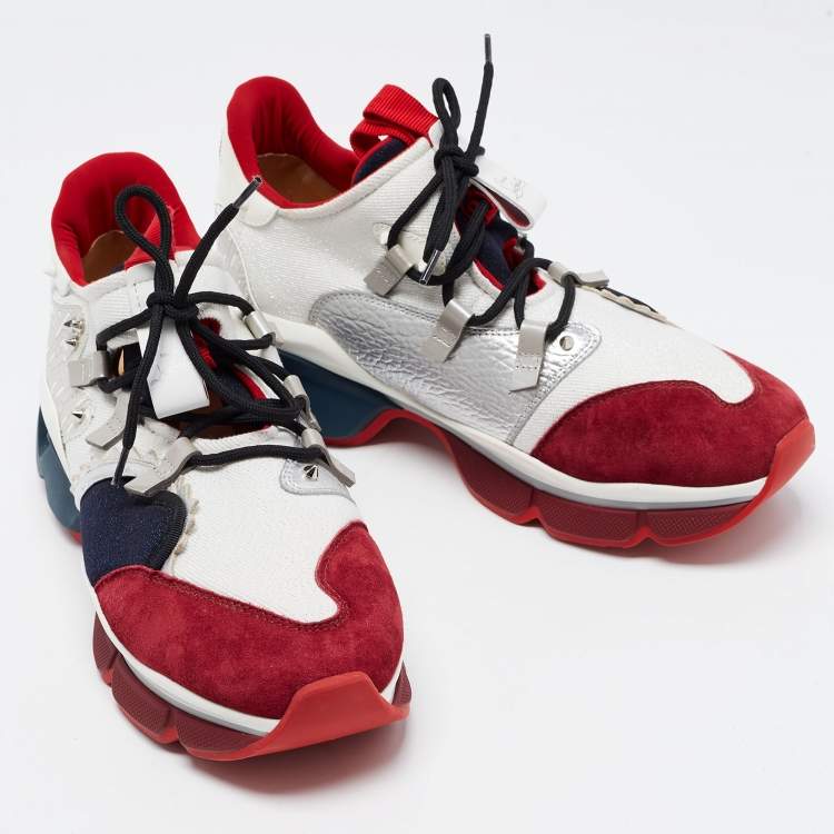 مملوكة مسبقًا Christian Louboutin Multicolor Leather and Lurex Fabric Runner Flat Low Top Sneakers Size 44.5