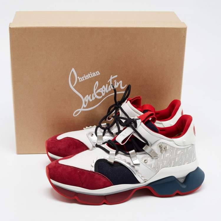 مملوكة مسبقًا Christian Louboutin Multicolor Leather and Lurex Fabric Runner Flat Low Top Sneakers Size 44.5