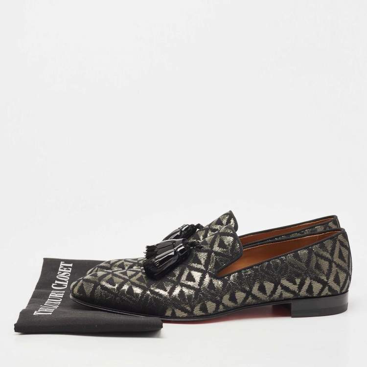 Pre Owned Christian Louboutin Black Fabric Dandelion Tassel Loafers Size 44