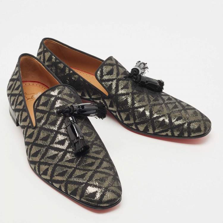 Pre Owned Christian Louboutin Black Fabric Dandelion Tassel Loafers Size 44