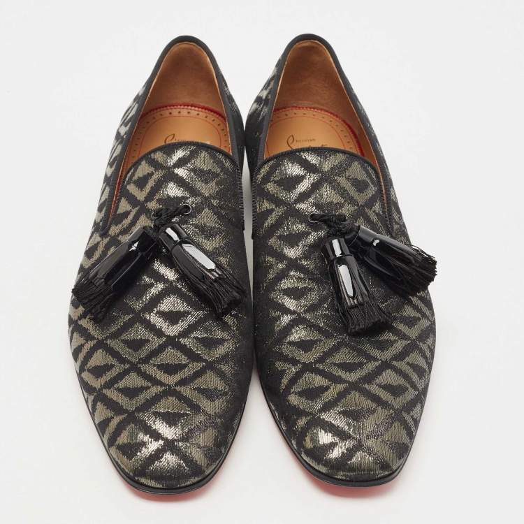 Pre Owned Christian Louboutin Black Fabric Dandelion Tassel Loafers Size 44
