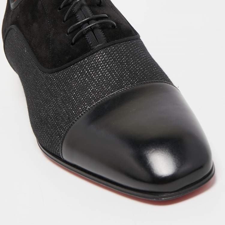 Pre Owned Christian Louboutin Black Leather and Fabric Daviol Derby Size 43