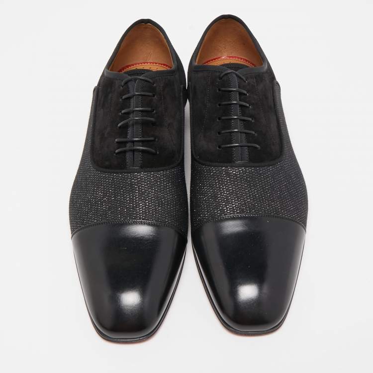 Pre Owned Christian Louboutin Black Leather and Fabric Daviol Derby Size 43