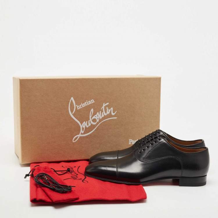 Pre Owned Christian Louboutin Black Leather Greggo Lace Up Oxfords Size 39.5