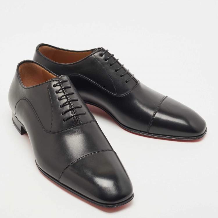 Pre Owned Christian Louboutin Black Leather Greggo Lace Up Oxfords Size 39.5