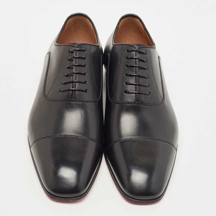 Pre Owned Christian Louboutin Black Leather Greggo Lace Up Oxfords Size 39.5