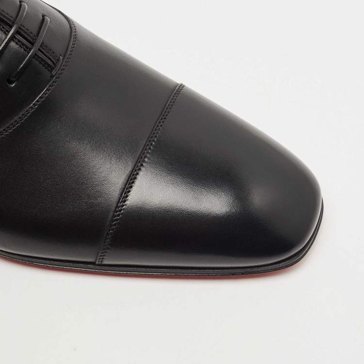 Pre Owned Christian Louboutin Black Leather Greggo Lace Up Oxfords Size 39.5