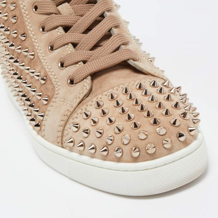 Pre Owned Christian Louboutin Brown Suede Louis Spike High Top Sneakers Size 41