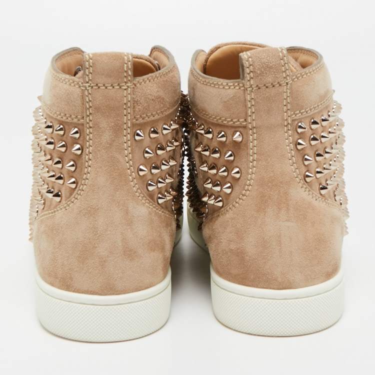 Pre Owned Christian Louboutin Brown Suede Louis Spike High Top Sneakers Size 41