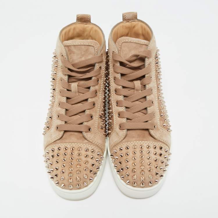 Pre Owned Christian Louboutin Brown Suede Louis Spike High Top Sneakers Size 41