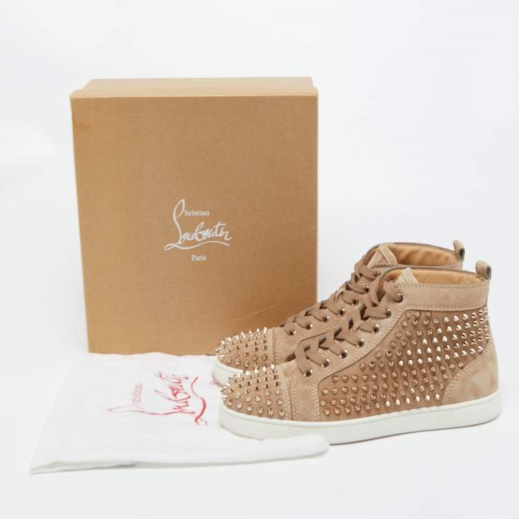 Pre Owned Christian Louboutin Brown Suede Louis Spike High Top Sneakers Size 41