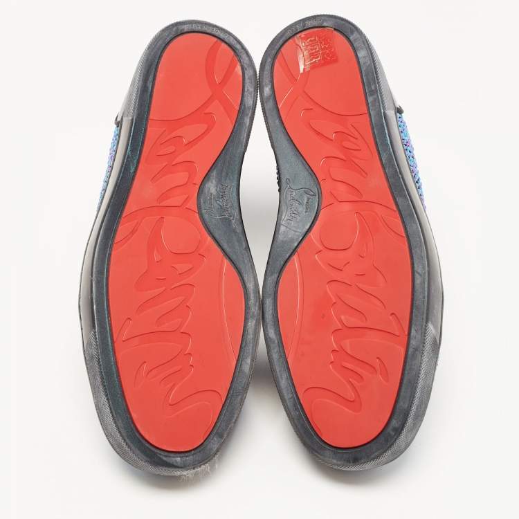 Pre Owned Christian Louboutin Black Patent Leather and Suede Embellished Louis High-Top Sneakers Size 40.5