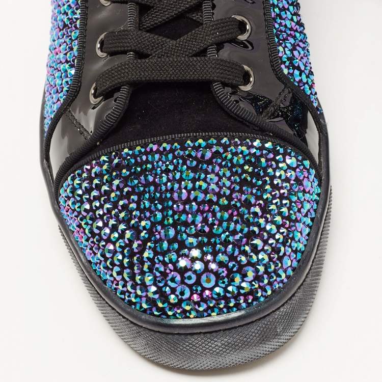 Pre Owned Christian Louboutin Black Patent Leather and Suede Embellished Louis High-Top Sneakers Size 40.5