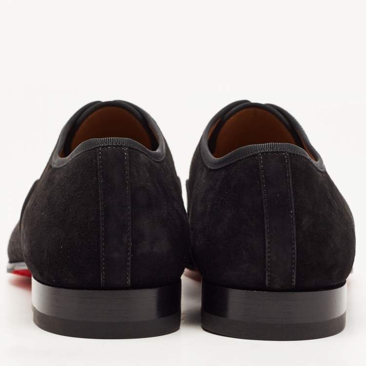 Pre Owned Christian Louboutin Black Leather and Denim Alpha Cap Toe Loafers Size 40