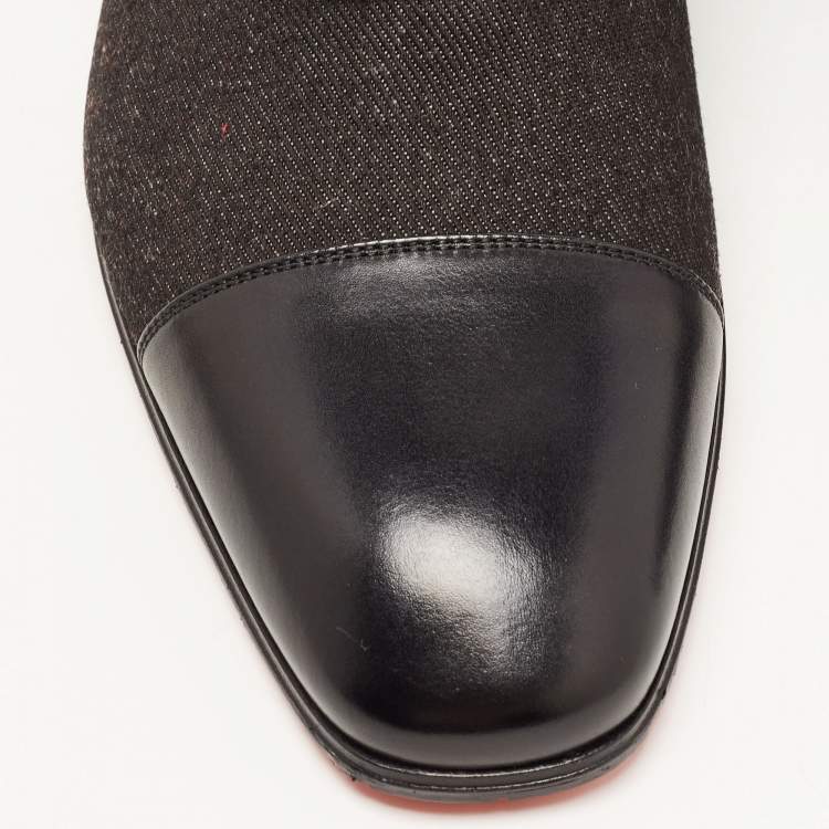 Pre Owned Christian Louboutin Black Leather and Denim Alpha Cap Toe Loafers Size 40