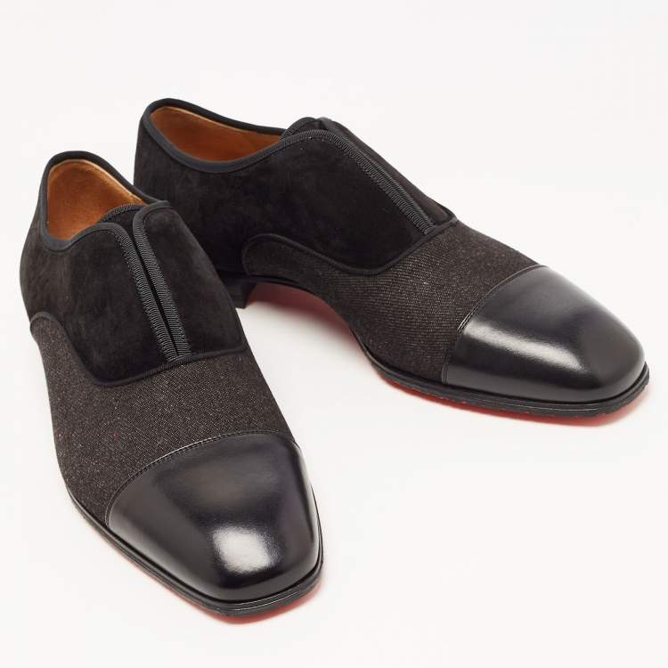 Pre Owned Christian Louboutin Black Leather and Denim Alpha Cap Toe Loafers Size 40
