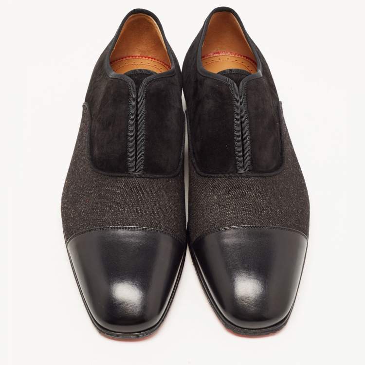 Pre Owned Christian Louboutin Black Leather and Denim Alpha Cap Toe Loafers Size 40