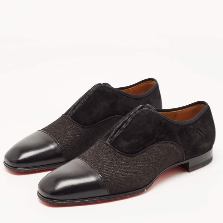 Pre Owned Christian Louboutin Black Leather and Denim Alpha Cap Toe Loafers Size 40