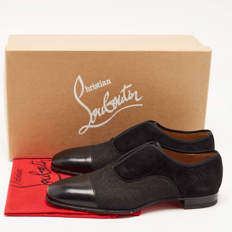 Pre Owned Christian Louboutin Black Leather and Denim Alpha Cap Toe Loafers Size 40