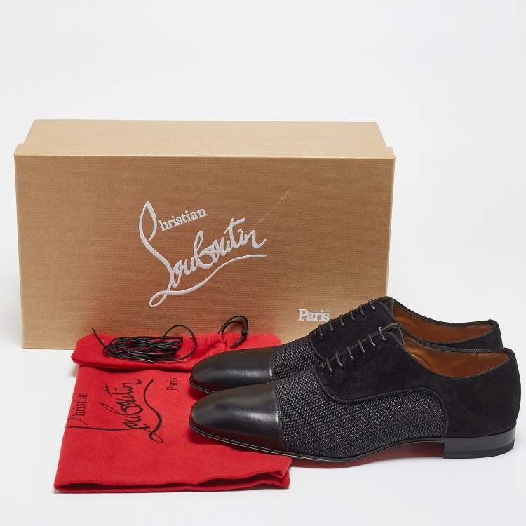 Pre Owned Christian Louboutin Black Leather and Suede Greggo Lace Up Oxford Size 40