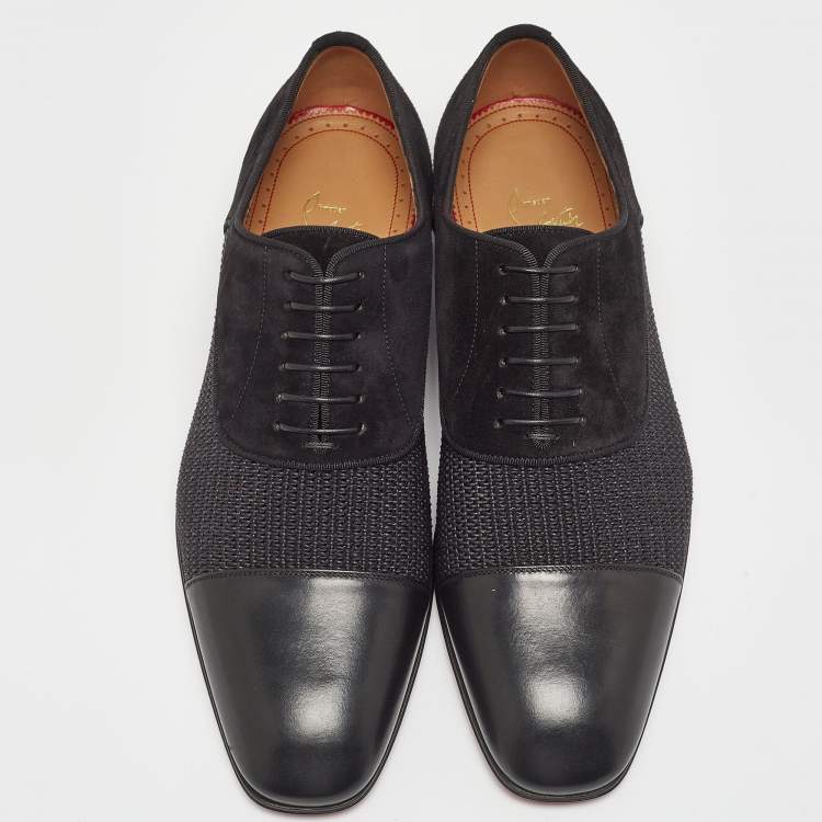 Pre Owned Christian Louboutin Black Leather and Suede Greggo Lace Up Oxford Size 40