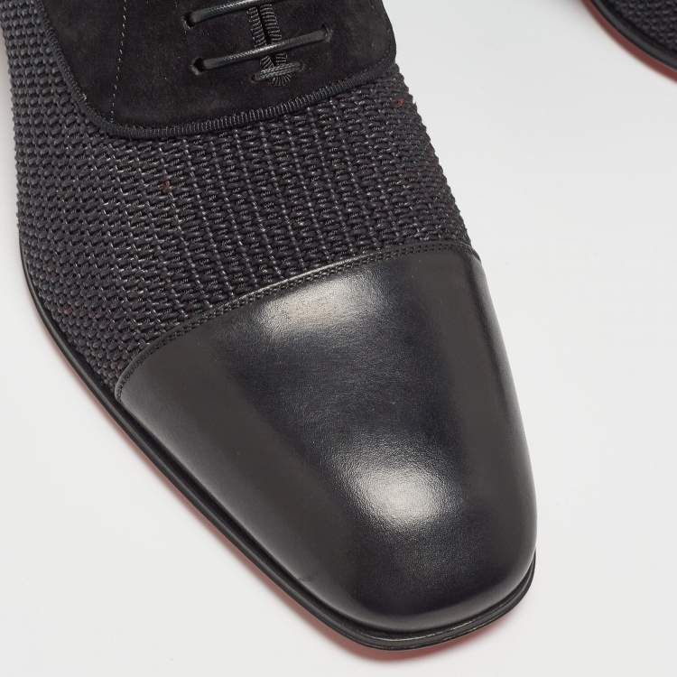 Pre Owned Christian Louboutin Black Leather and Suede Greggo Lace Up Oxford Size 40