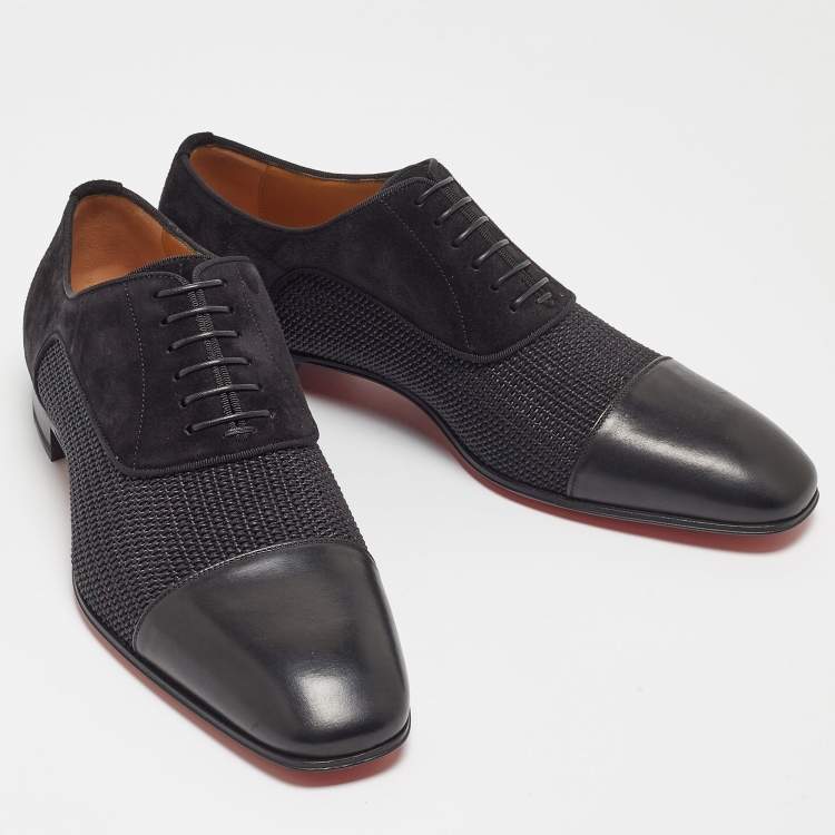 Pre Owned Christian Louboutin Black Leather and Suede Greggo Lace Up Oxford Size 40