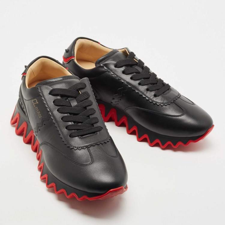 مملوكة مسبقًا Christian Louboutin Black Leather Loubishark Low Top Sneakers Size 41