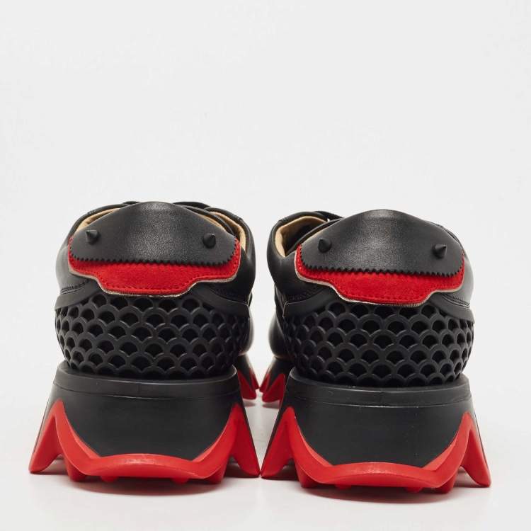 مملوكة مسبقًا Christian Louboutin Black Leather Loubishark Low Top Sneakers Size 41